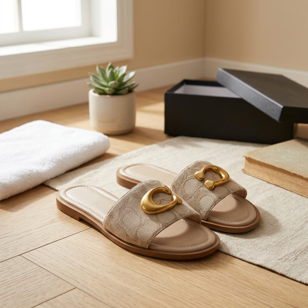 Nubuckease™ Nubuck Leather Slip-On Slippers in a calm home setting