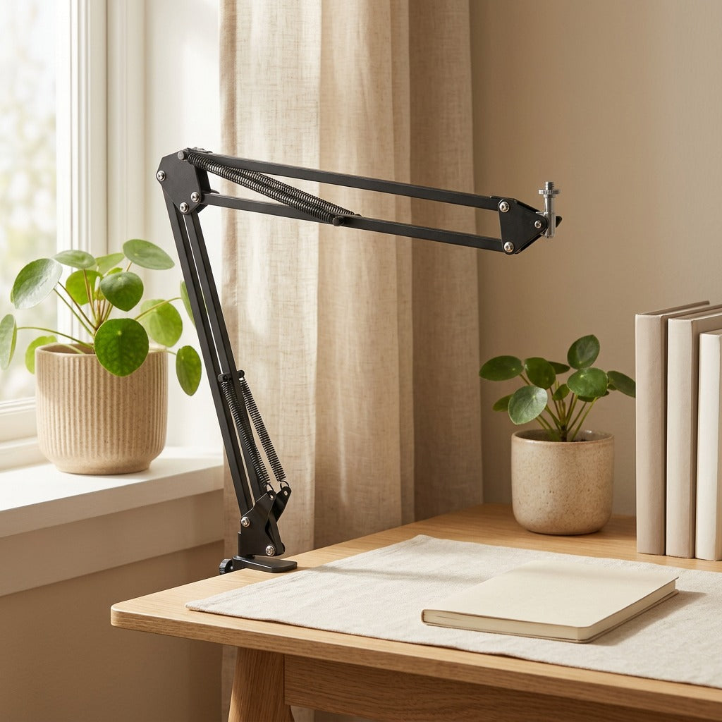 Foldbrace™ Metal Foldable Desk Lamp Bracket in a calm home setting