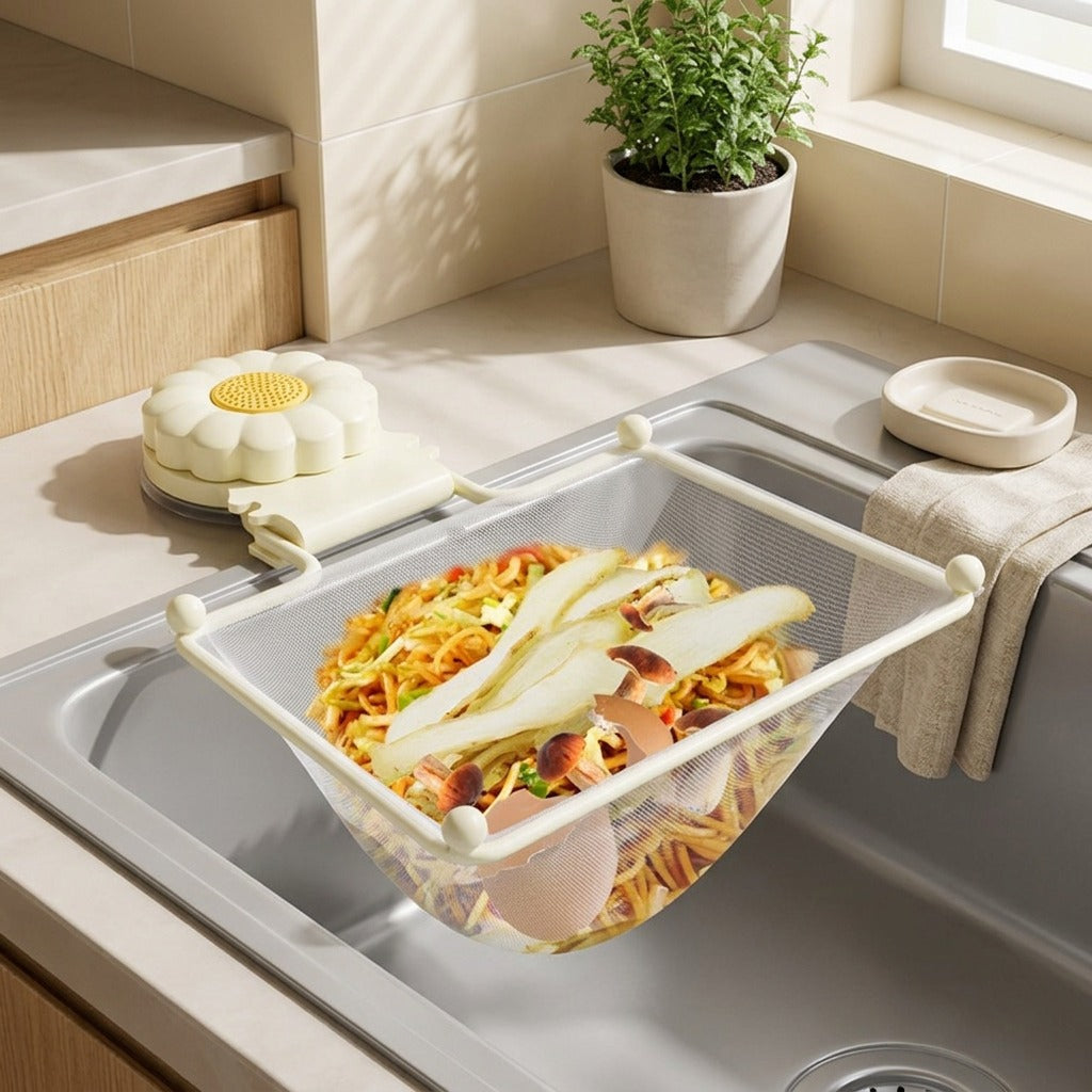 Draincatch™ Sink Garbage Filter Net Rack in a calm home setting