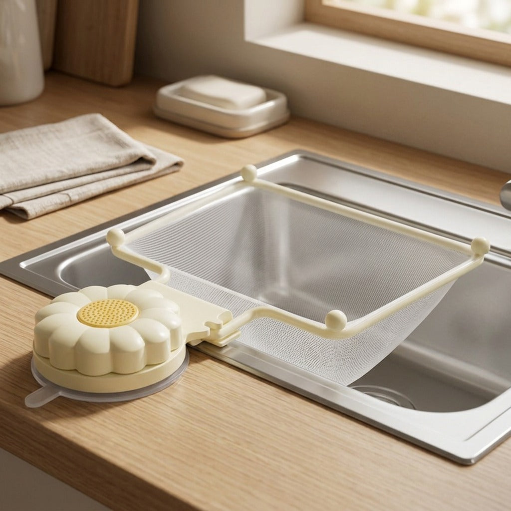 Draincatch™ Sink Garbage Filter Net Rack, styled close view
