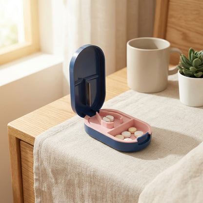 Pillblade™ Plastic Pill Cutter With Stainless Steel Blade in a calm home setting