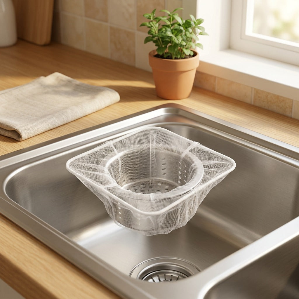 Poursift™ Polyester Kitchen Sink Filter Net in a calm home setting