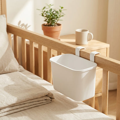 Bedbasket™ 4 L Hanging Bedside Trash Can in a calm home setting