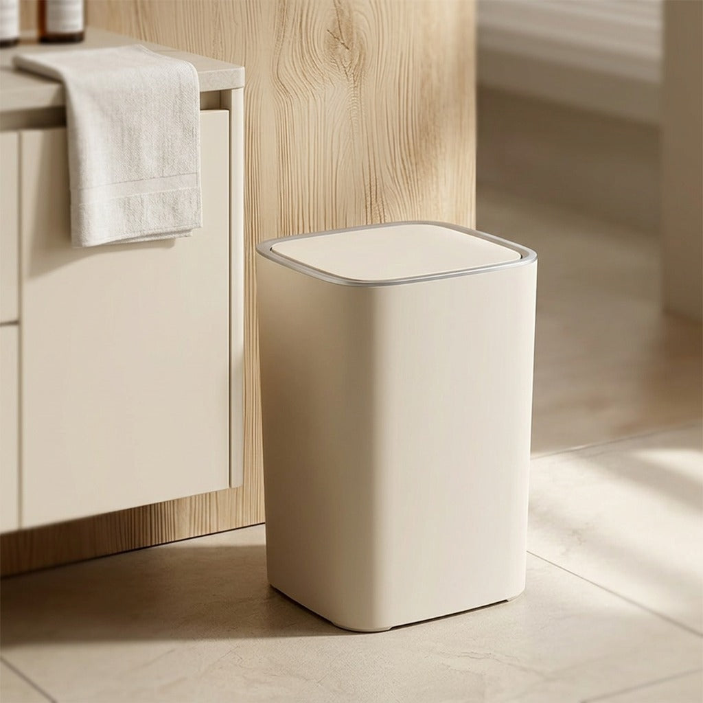 Pressbin™ Push-Top Plastic Trash Can, styled close view