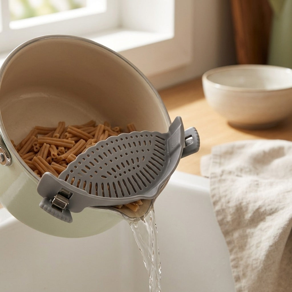 Pourclip™ Silicone Pot Edge Drainer, styled close view