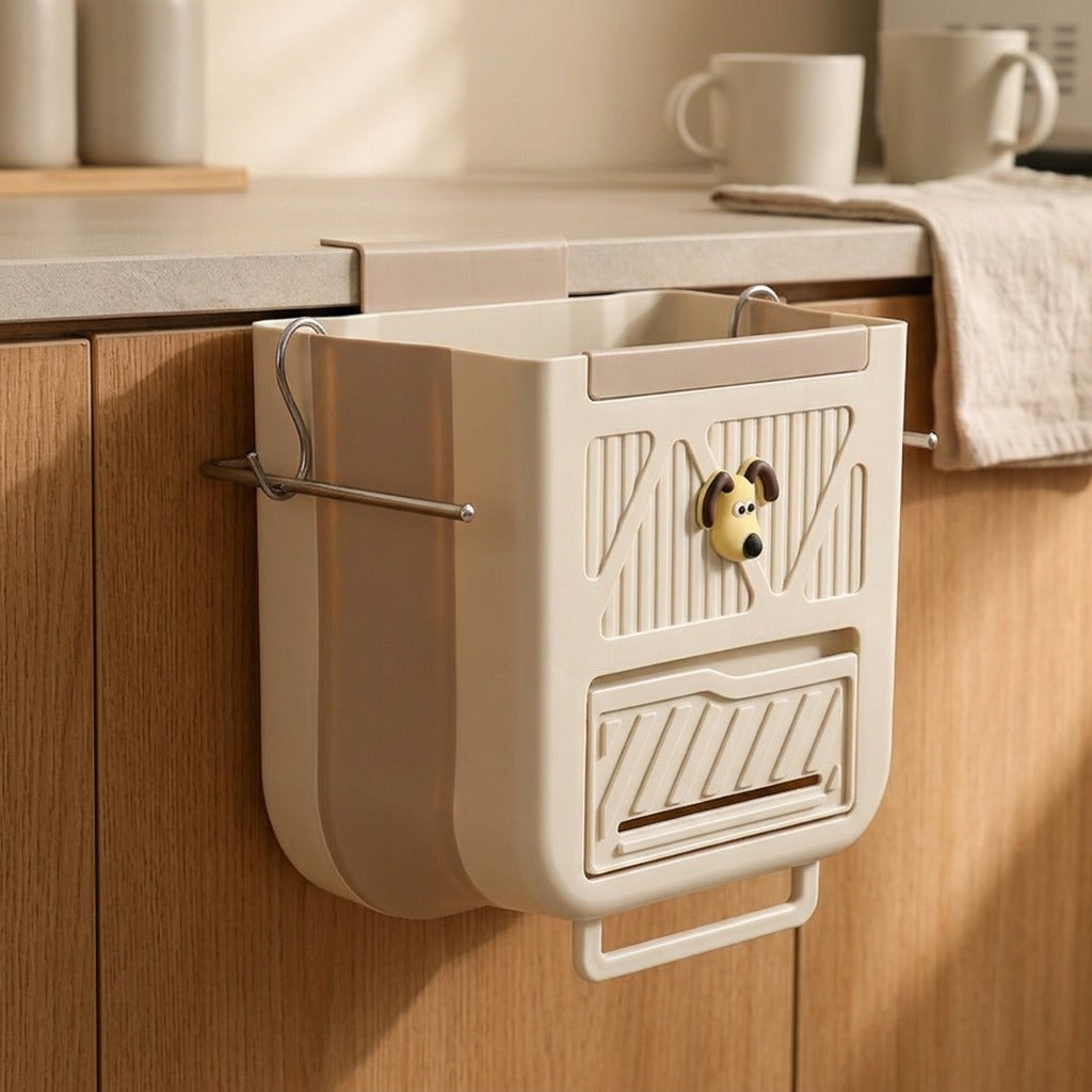 Binflip™ Wall-Mounted Foldable Trash Can, styled close view