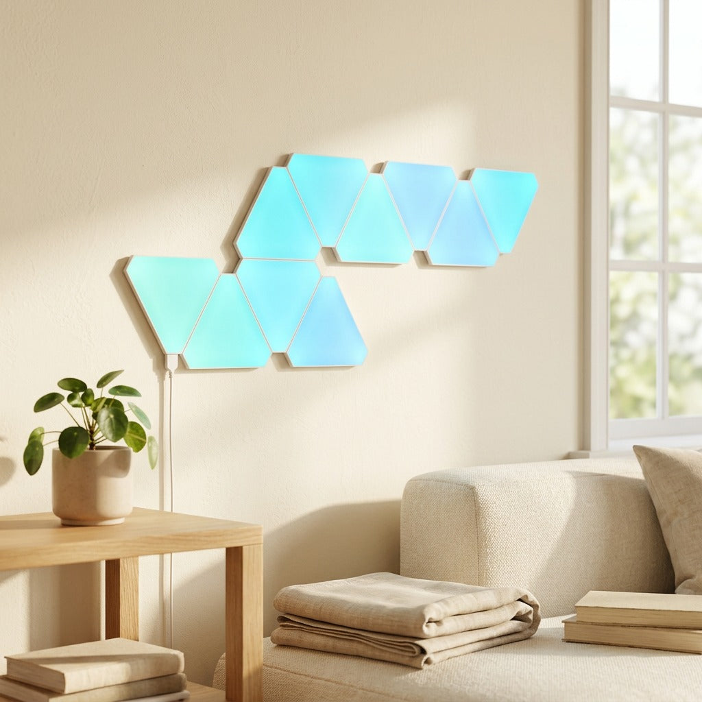 Rhythmglow™ Triangle LED Rhythm Night Light in a calm home setting
