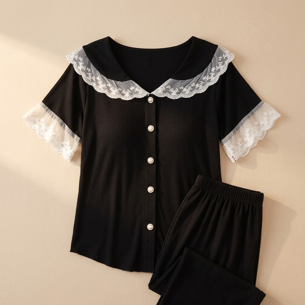 Paddream™ Padded Short Sleeve Pajama Set, material and detail close-up