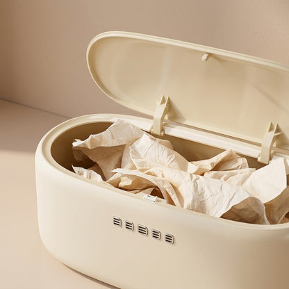Pushbin™ Plastic Bathroom Trash Can With Push Lid, material and detail close-up