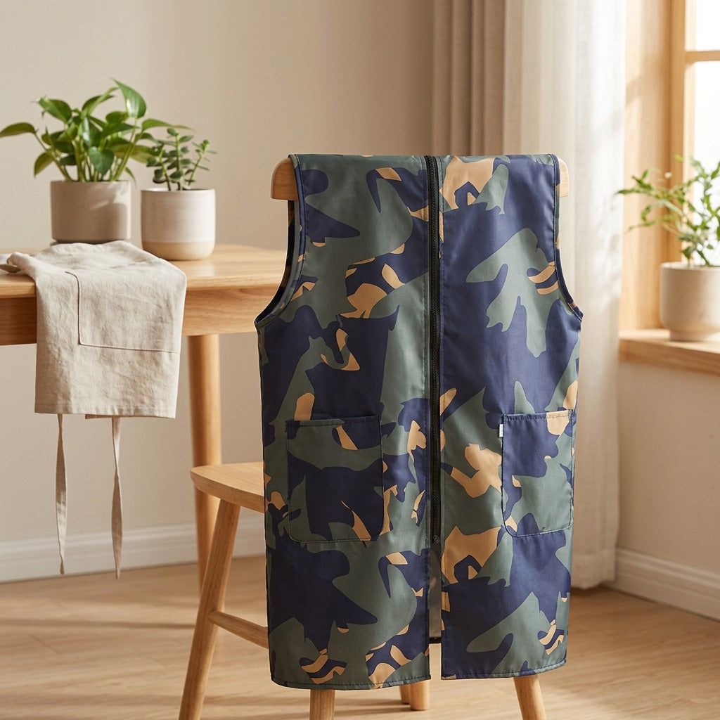 Workdrape™ Polyester Sleeveless Work Apron, styled close view