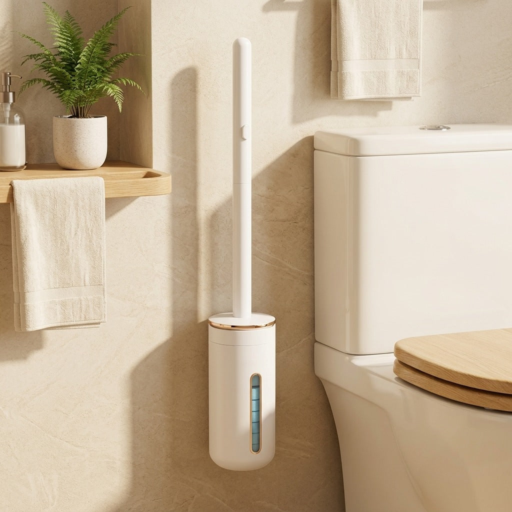 Mountfresh™ Wall-Mounted Toilet Brush With Replacement Heads in a calm home setting
