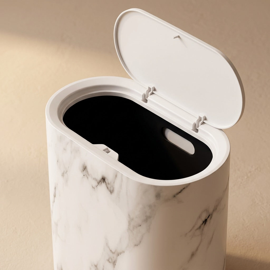 Slimpress™ Narrow Gap Press-Open Trash Can, material and detail close-up