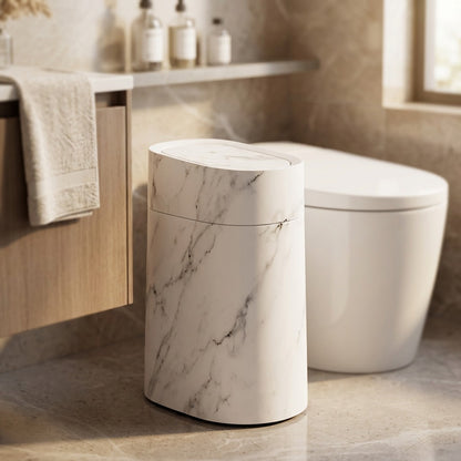 Slimpress™ Narrow Gap Press-Open Trash Can, styled close view