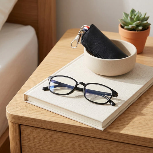 Pageveil™ Anti-Blue Light Reading Glasses in a calm home setting
