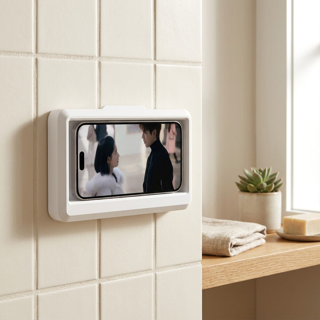 Phoneperch™ Adhesive Bathroom Phone Holder in a calm home setting