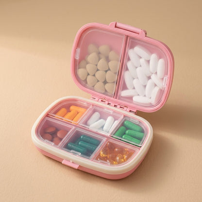Dosecell™ 8-Compartment Plastic Pill Box, material and detail close-up