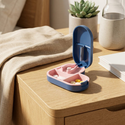 Pillmate™ Pill Box With Cutter And Storage in a calm home setting