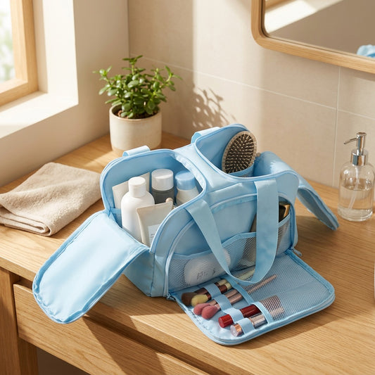 Packpouch™ Oxford Cloth Toiletry Bag in a calm home setting