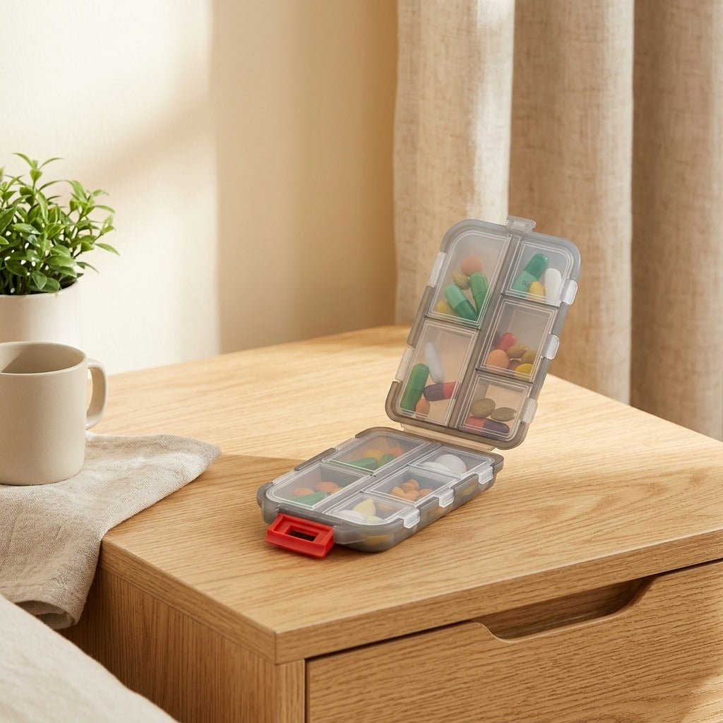 Pillkeeper™ Seven-Day Medicine Storage Box in a calm home setting