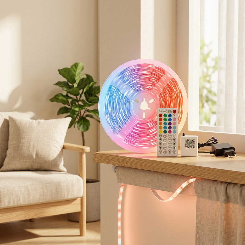 Tunestrip™ RGB Bluetooth Music Light Strip in a calm home setting