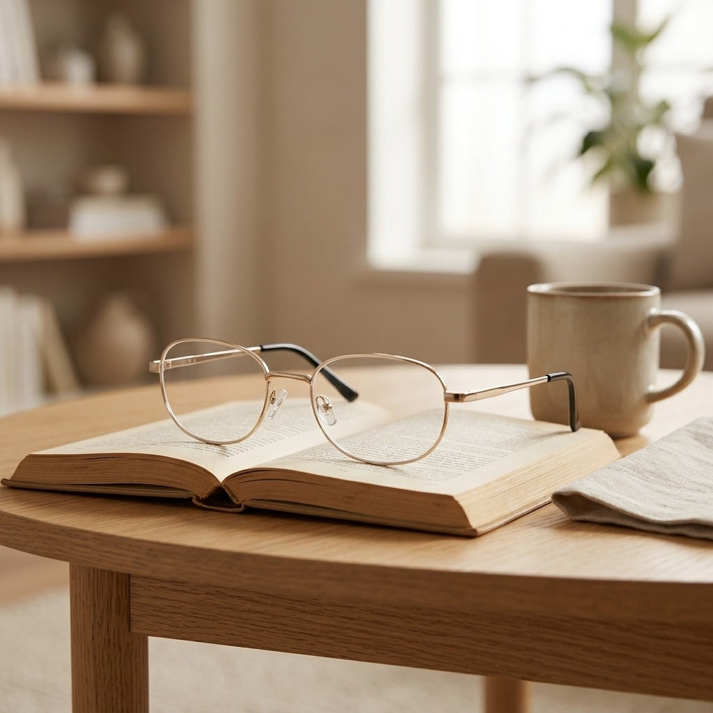 Clearframe™ Full Frame Glass Reading Glasses, styled close view