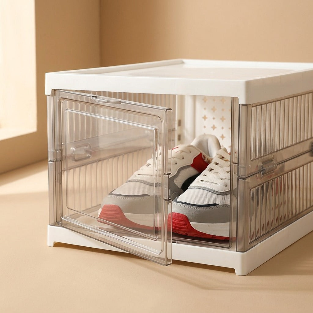Foldcase™ Foldable Plastic Shoe Box, material and detail close-up