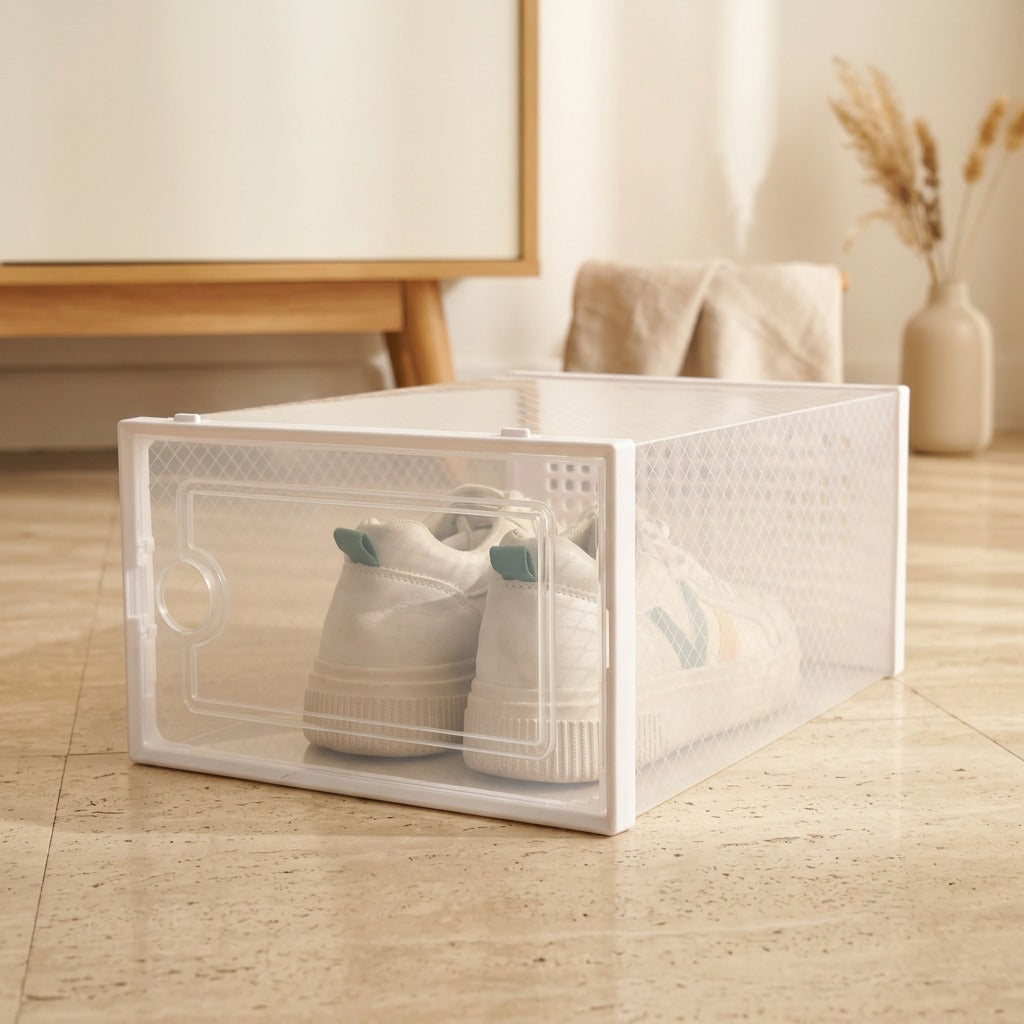Foldcase™ Foldable Plastic Shoe Box, styled close view