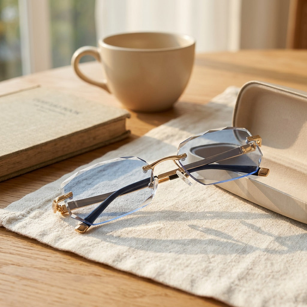 Lightline™ Rimless Anti-Blue Light Reading Glasses, styled close view