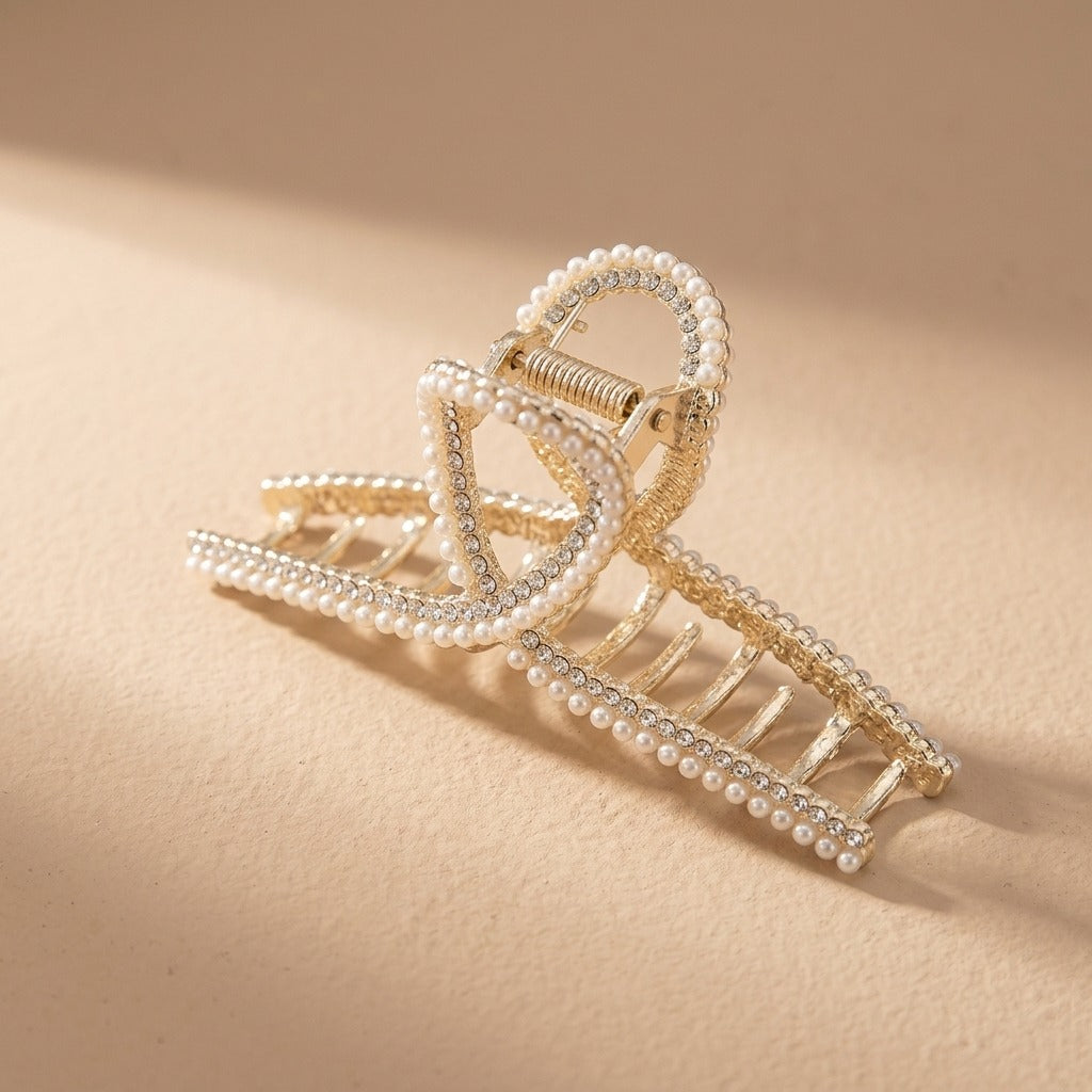 Pearlclasp™ Alloy Pearl Grip Hair Clip, material and detail close-up