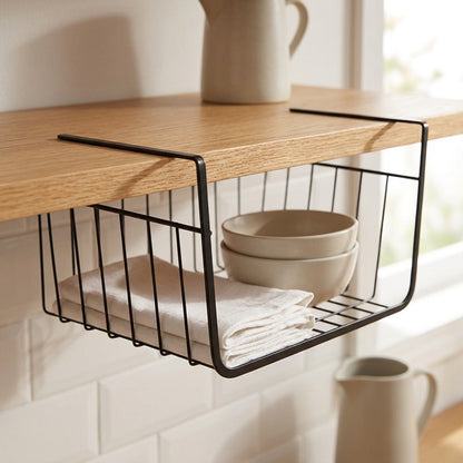 Shelfbasket™ Stainless Steel Kitchen Cabinet Hanging Basket, styled close view