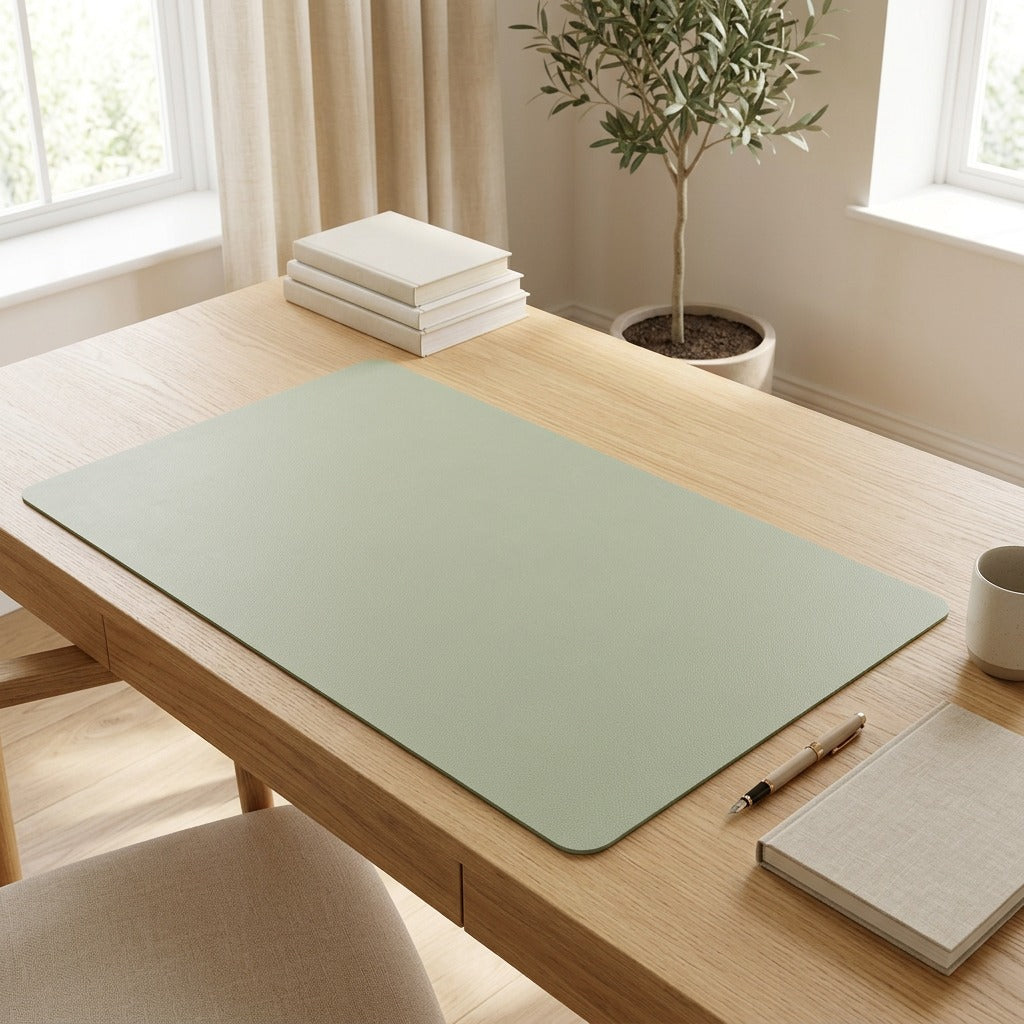 Softgrain™ PU Leather Desk Mat in a calm home setting