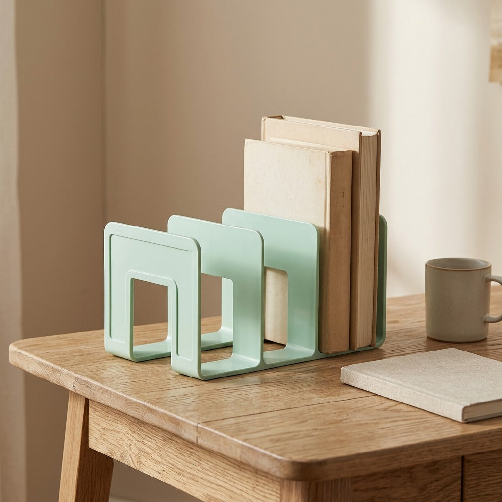 Bookcolumn™ Four-Column Plastic Book Stand, styled close view