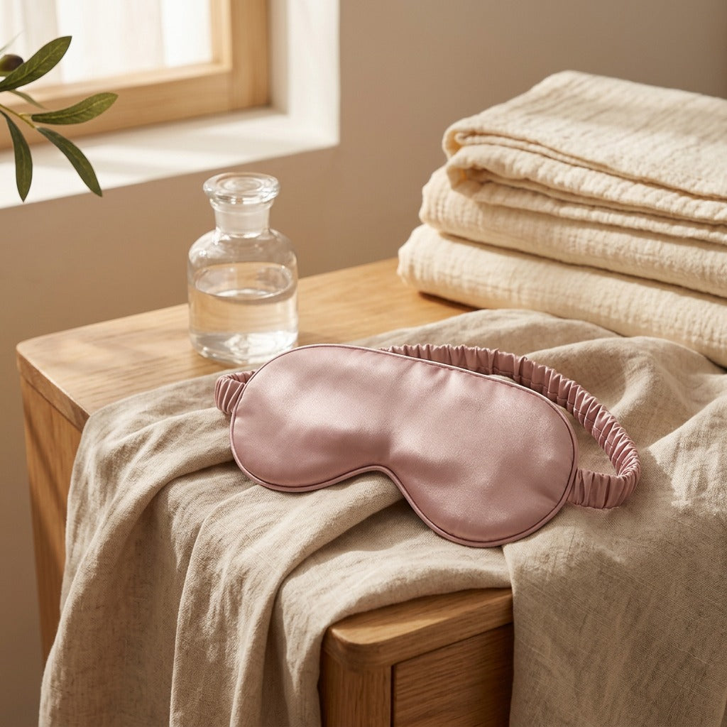 Lullmask™ Imitation Mulberry Silk Sleep Eye Mask, styled close view
