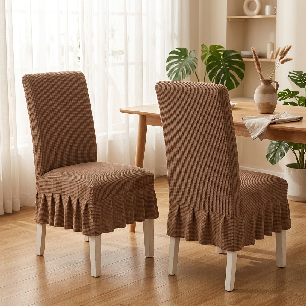 Seatveil™ Elastic Fabric Chair Cover with Skirt, styled close view