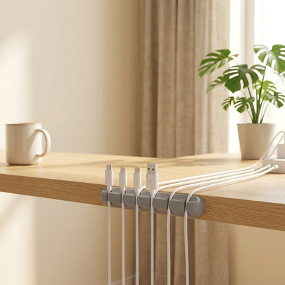 Cordnook™ Silicone Data Cable Organizer Clip in a calm home setting