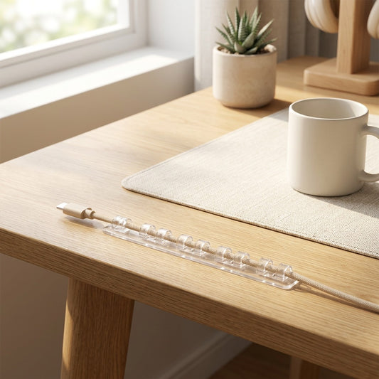 Cordvale™ Self-Adhesive Cable Organizer Holder in a calm home setting