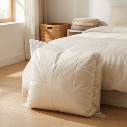 Duvetview™ Transparent Plastic Quilt Storage Bag, styled close view