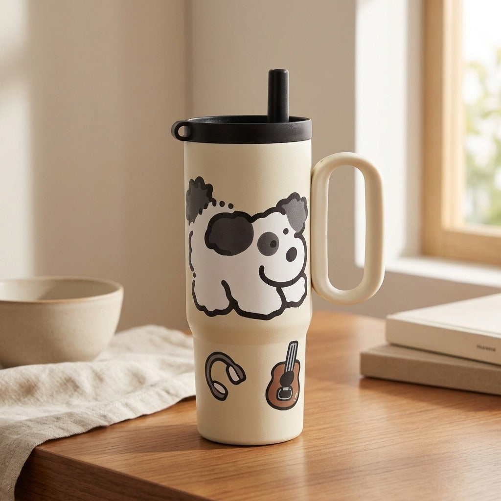 Glazekeep™ Ceramic-Lined Stainless Thermos Cup, styled close view