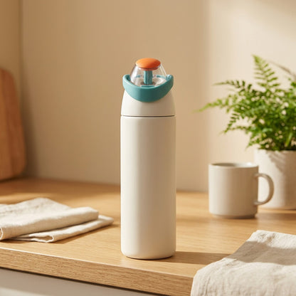 Gulpgrip™ Stainless Steel Water Bottle with Straw in a calm home setting