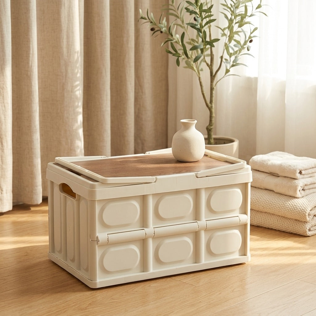 Roamcrate™ Folding Storage Box with Lid in a calm home setting