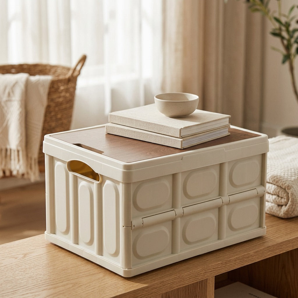 Roamcrate™ Folding Storage Box with Lid, styled close view