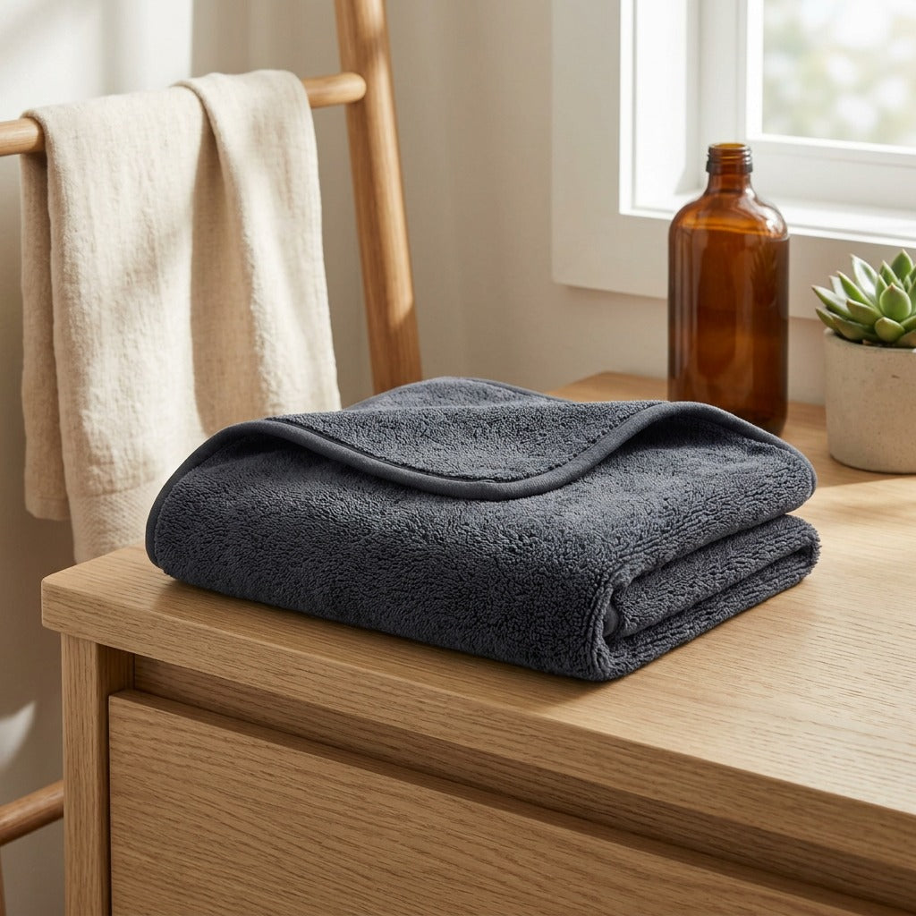 Shinewipe™ Microfiber Car Wash Towel in a calm home setting