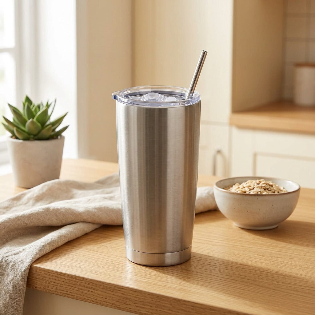 Sipdrift™ 20oz Stainless Steel Car Thermos Cup in a calm home setting