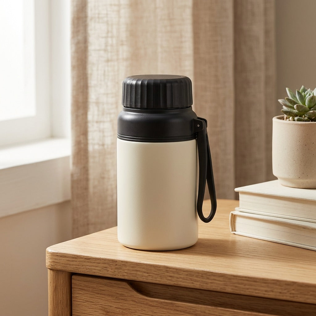 Steeltherm™ 316 Stainless Steel Thermos Cup, styled close view