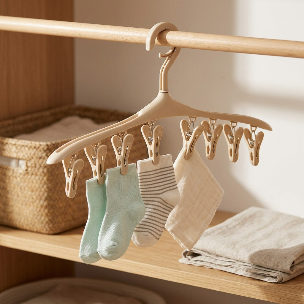 Clipdock™ 8-Clip Plastic Drying Rack Hanger, styled close view