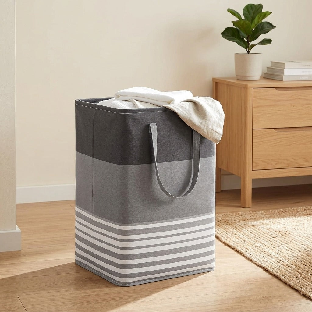 Hamperfold™ Folding Cotton Laundry Basket in a calm home setting