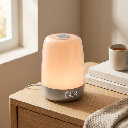 Daydream™ Sunrise Sunset Alarm Clock Night Light, styled close view