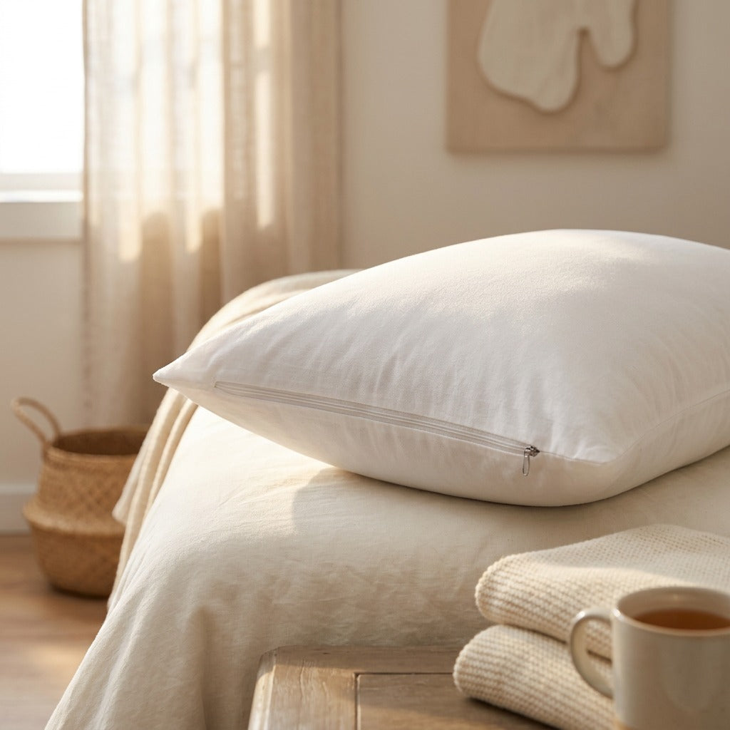 Dustzip™ Dustproof Polyester Pillow Insert Cover, styled close view