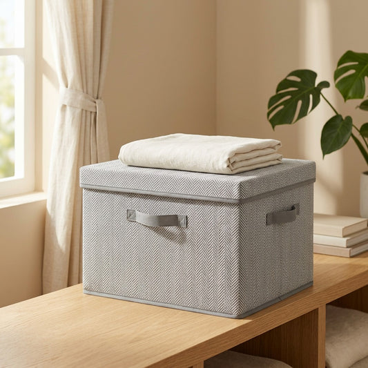 Foldhaven™ Foldable Clothes Storage Box with Lid in a calm home setting