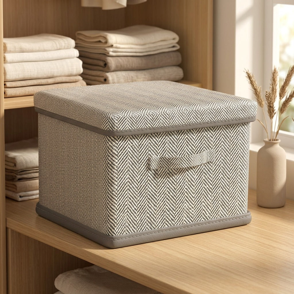 Foldhaven™ Foldable Clothes Storage Box with Lid, styled close view